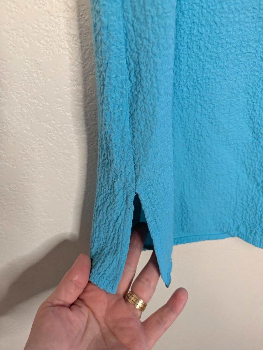 Soft Surroundings Aqua Blue V-Neck Textured Tank Top - Picture 4 of 5